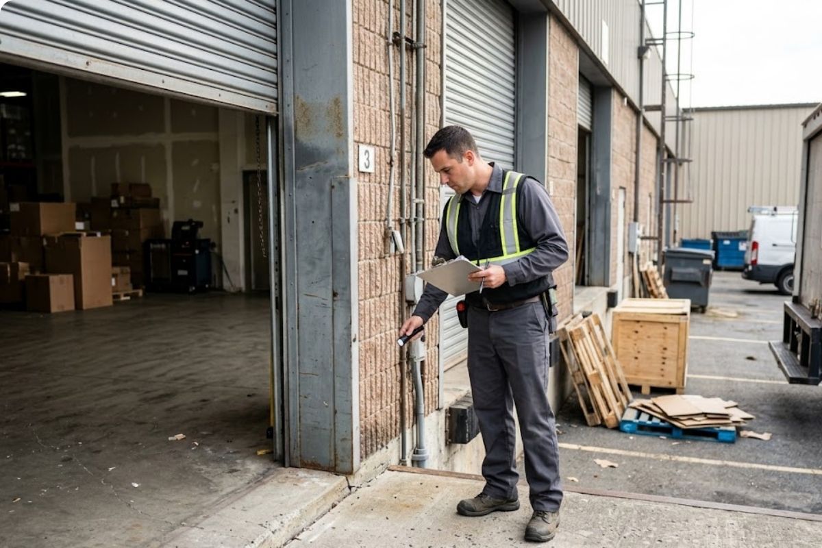 Technician carrying out apartment pest control inspection at a Brownsville multi-family property