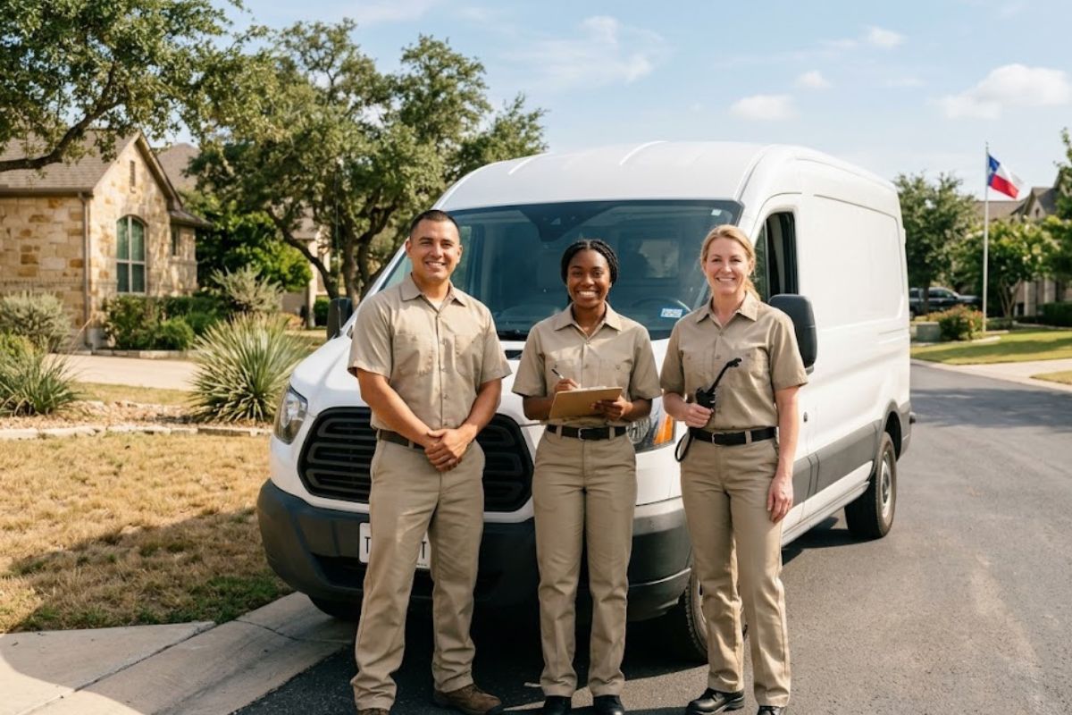 The Brownsville Pest Control Texas team standing in front of their service van
