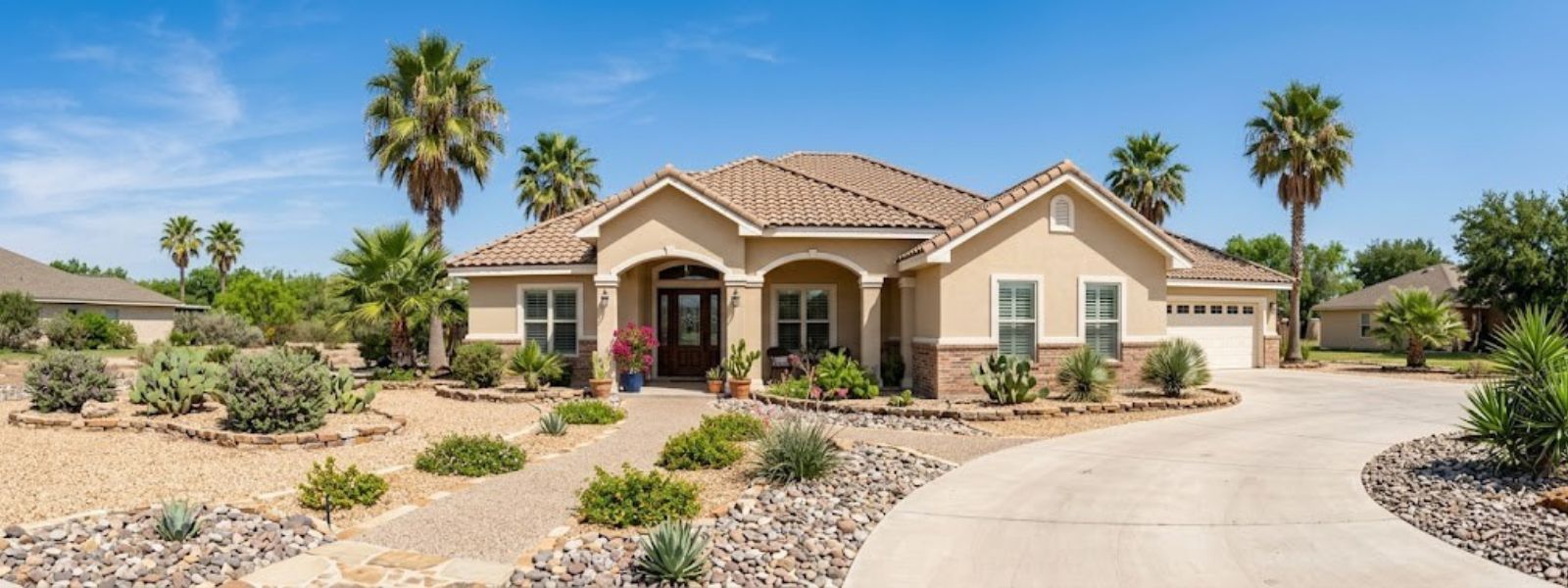Well-maintained pest-free Rio Grande Valley home exterior under a clear blue sky
